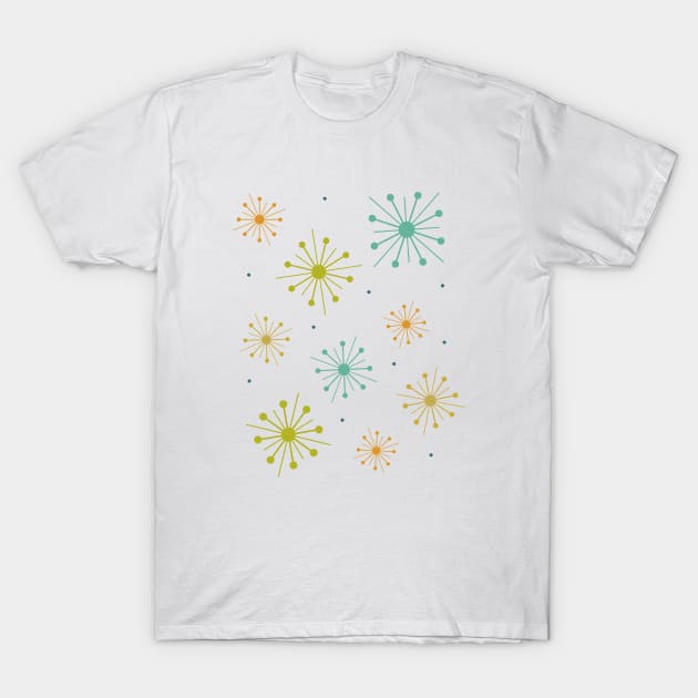 Retro Fireworks Starbursts Mid-century T-Shirt by OrchardBerry